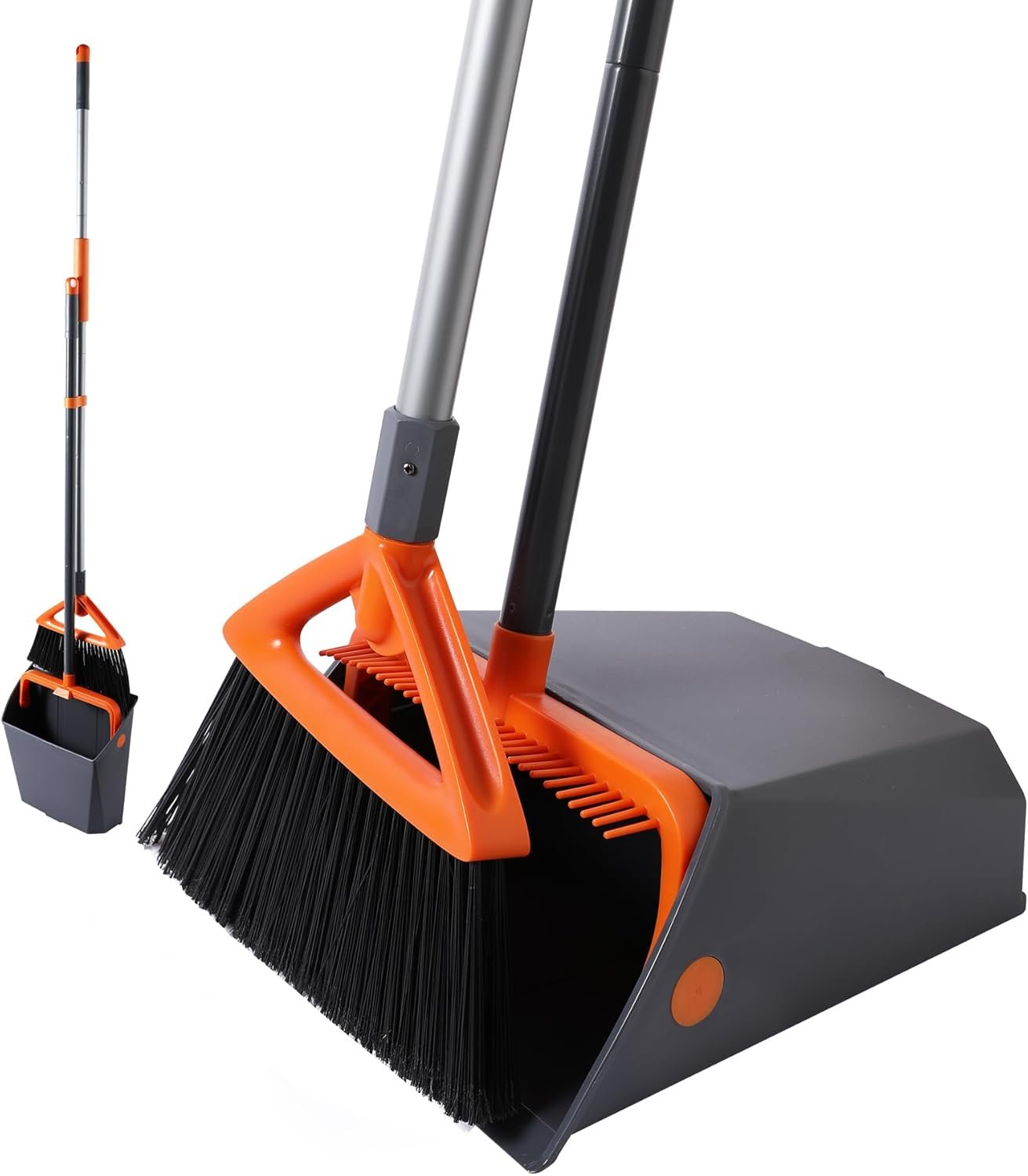 Commercial Broom and Dustpan Set with Long Handle, Outdoor Heavy Duty Broom and Dustpan for Rubbish Leaves Dog Pooper Scooper, Widely used in Courtyards, Garden, Gym,Hotels, Restaurants,Grey - Image 2