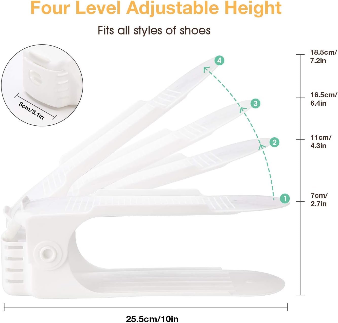 Neprock Shoe Slots Organizer, Adjustable Shoe Rack Stacker Storage Space Saver, Double Deck Shoe Rack Holder for Closet Organization (20-Pack)(White) - Image 3