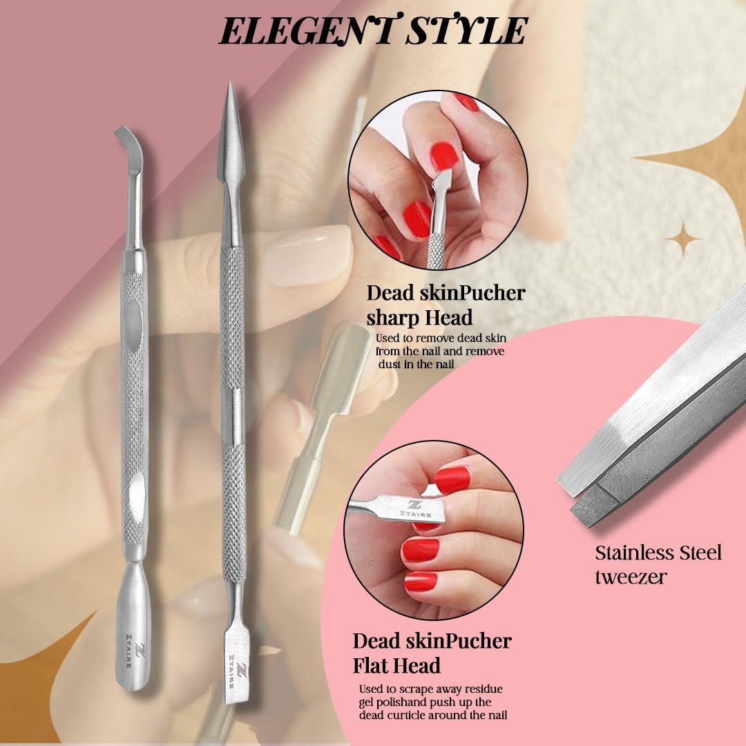 Manicure Pedicure Set - 10-in-1 Stainless Steel Grooming Kit, Personal Care Tools, Nail Nipper, Cuticle Cutter, Scissors, Tweezers, Blackhead Remover, Nail File & Case (Black) - Image 8