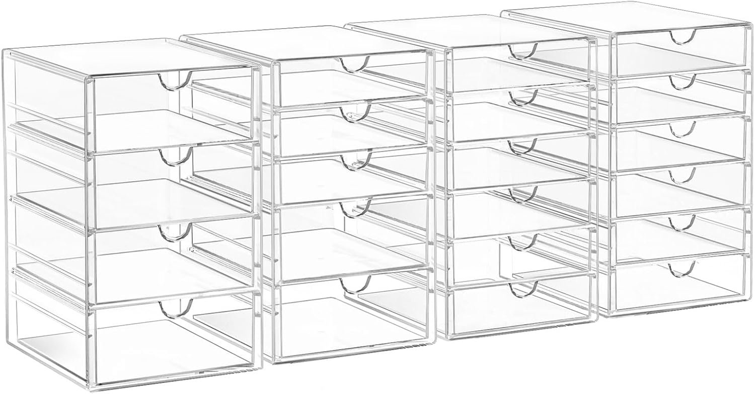 Acrylic Drawer Organizers - 21 Drawers 4 Set - Clear Storage Drawers for Office Supplies - Stackable Makeup Organizer - Dustproof Desk Organizers for Makeup, Jewelry, Pen, Stationary - Image 2