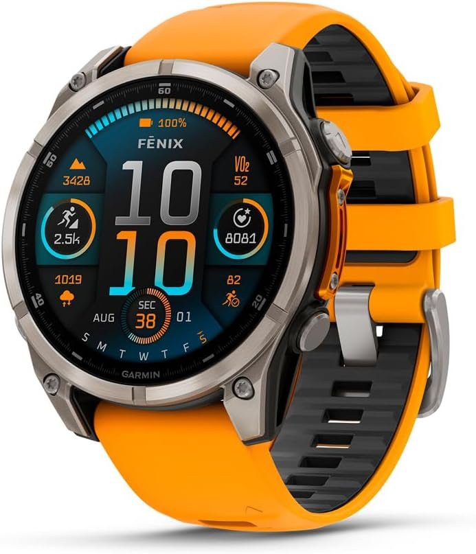 Garmin fēnix® 8 – 47 mm, AMOLED, Sapphire, Premium Multisport GPS Smartwatch, Long-Lasting Battery Life, Dive-Rated, Built-in LED Flashlight, Titanium with Spark Orange/Graphite Band - Image 2