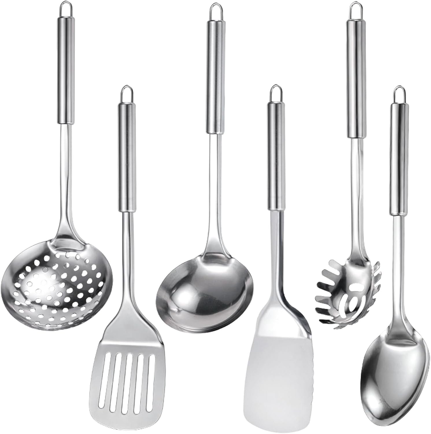 Stainless Steel Kitchen Utensils Set, 6 PCS Metal Cooking Utensils Set for Cooking, Heat Resistant Spatula Set Kitchen Tool Set with Turners, Serving Spoon, Ladle, Skimmer, Pasta Server - Image 2