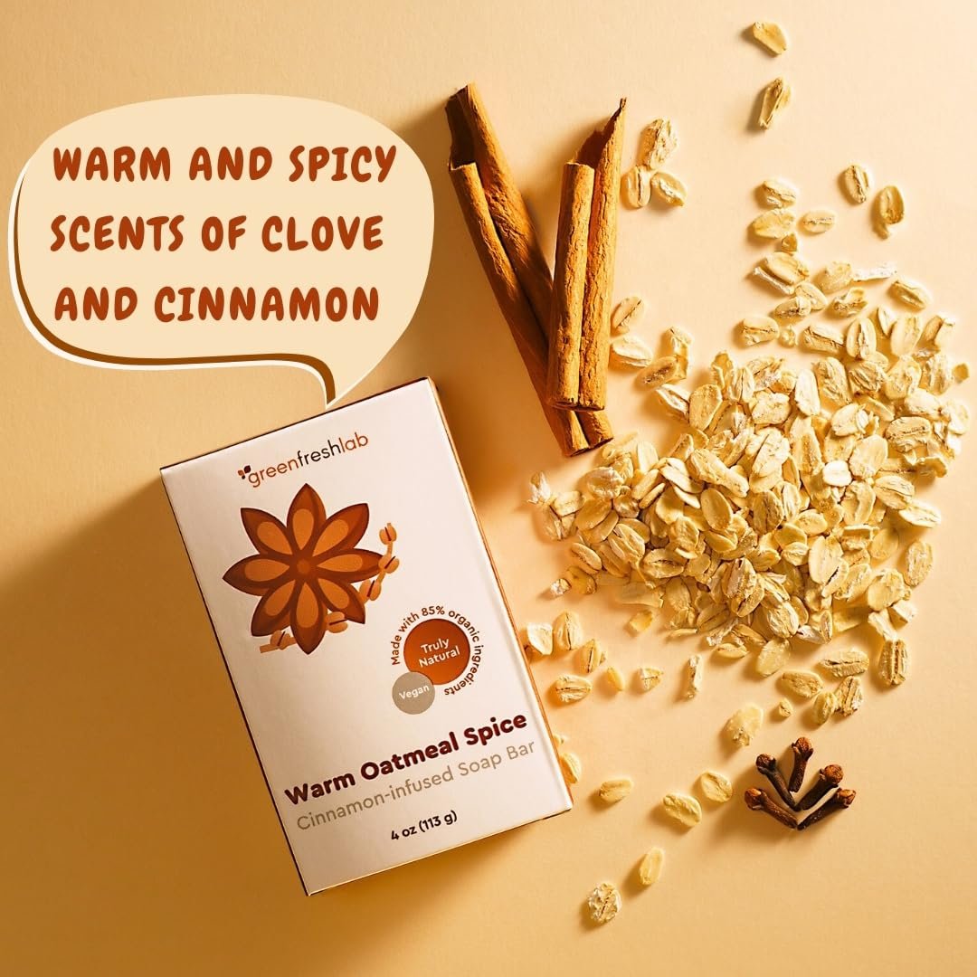 Clove & Cinnamon Exfoliating Soap Bar, Moisturazing and Gentle Cleansing Scrub for Men or Women with Organic Oatmeal, Vegan, All-Natural, Organic Oils, Vegan & Chemical-Free, 4 oz - Image 6