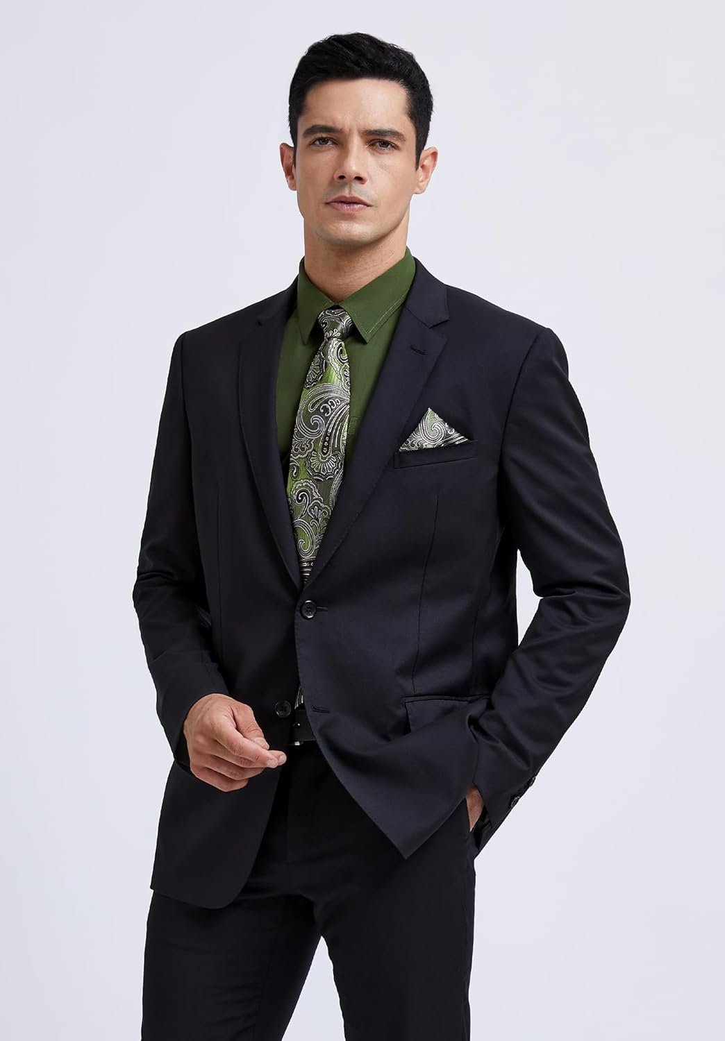 HISDERN Mens Dress Shirt with Tie Pocket Square Set Classic Button Down Shirt Matching Tie Long Sleeve Shirts - Image 9