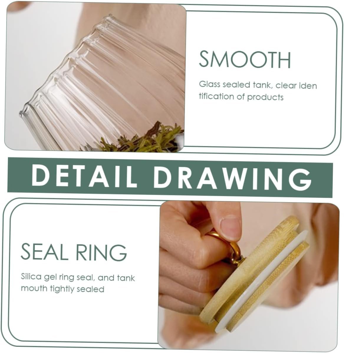 Mikinona Airtight Candy Jar Striped Glass Tea Canister for Loose Tea Storage Kitchen Food Storage Jar with Cover for Tea Leaves Sweets Snacks Compact Design - Image 10