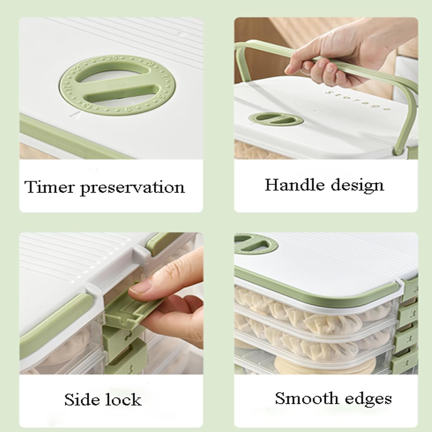 Dumplings Storage with 4 Layers, Stackable with Buckle, Lid & Handle for Cookies Wonton Donuts Box Organizer For Fridge, Milk-Brown - Image 5