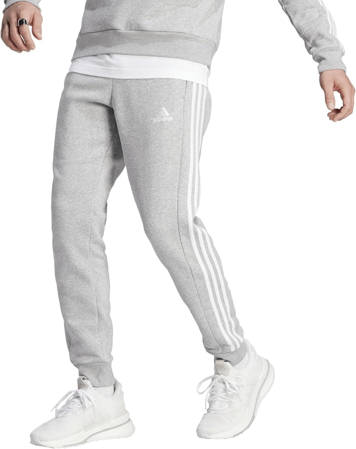 adidas Men's Essentials Fleece Tapered Cuff 3-Stripes Pants - Image 2