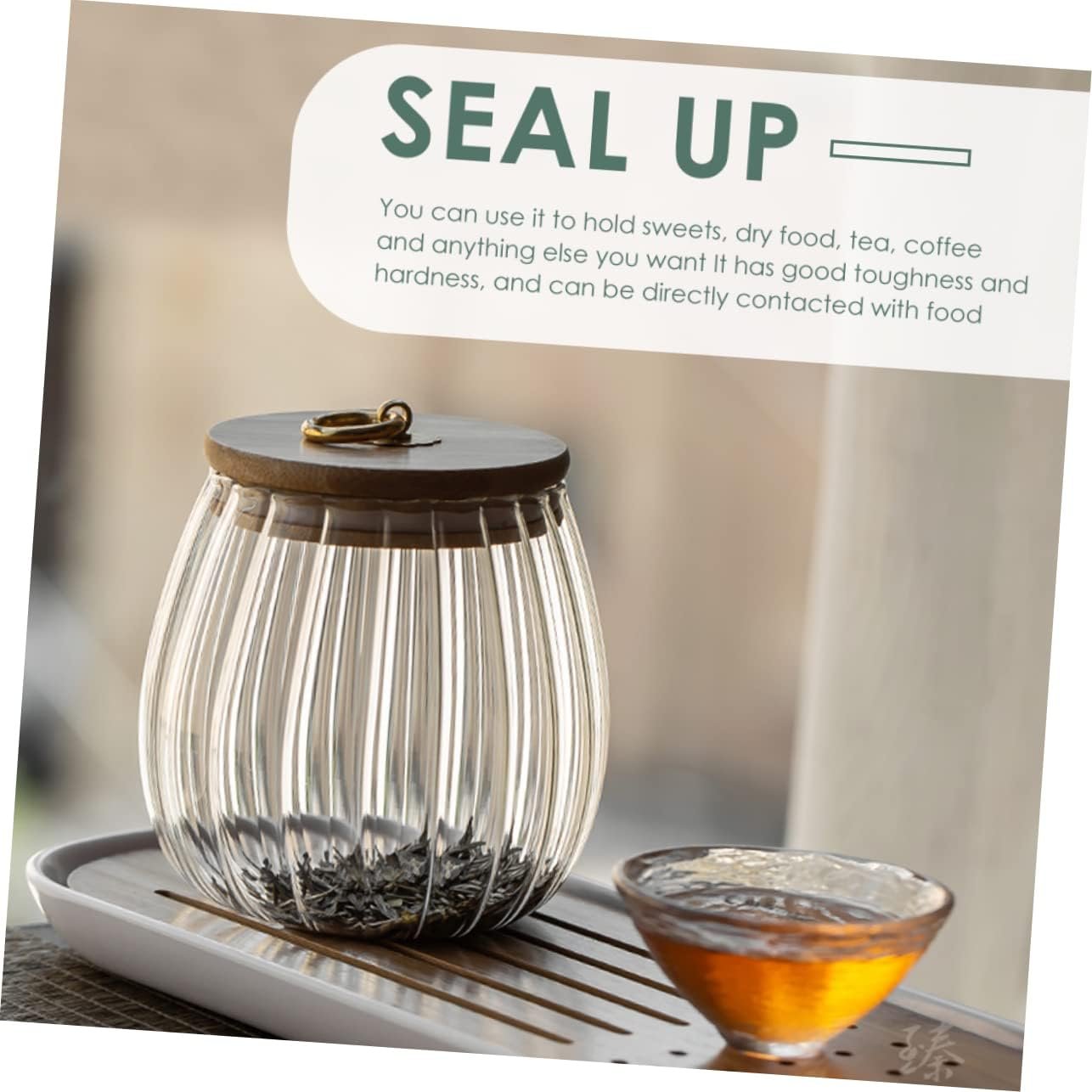 Mikinona Airtight Candy Jar Striped Glass Tea Canister for Loose Tea Storage Kitchen Food Storage Jar with Cover for Tea Leaves Sweets Snacks Compact Design - Image 7