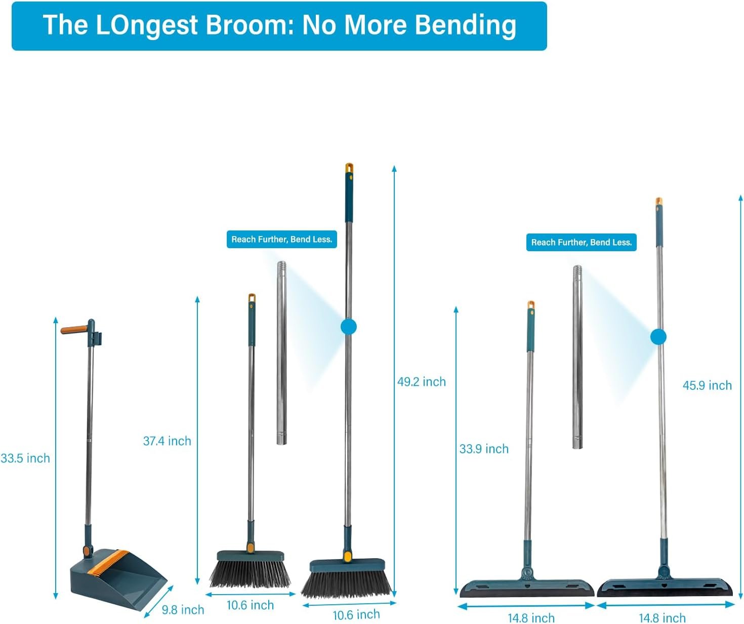 Broom and Dustpan Set With Rubber Squeegee for Indoor Sweeping - Combo Set With Dust Pan and Brush - Image 3