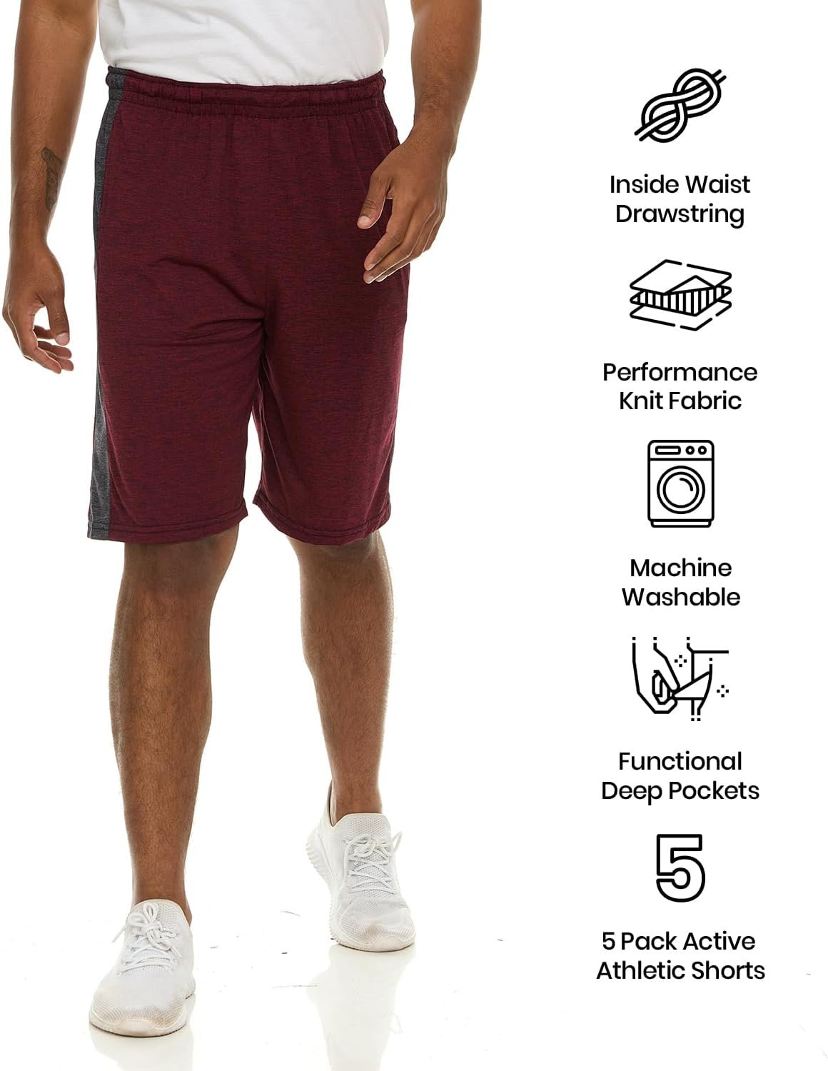 5 Pack: Men's Dry-Fit Sweat Resistant Active Athletic Performance Shorts - Image 5