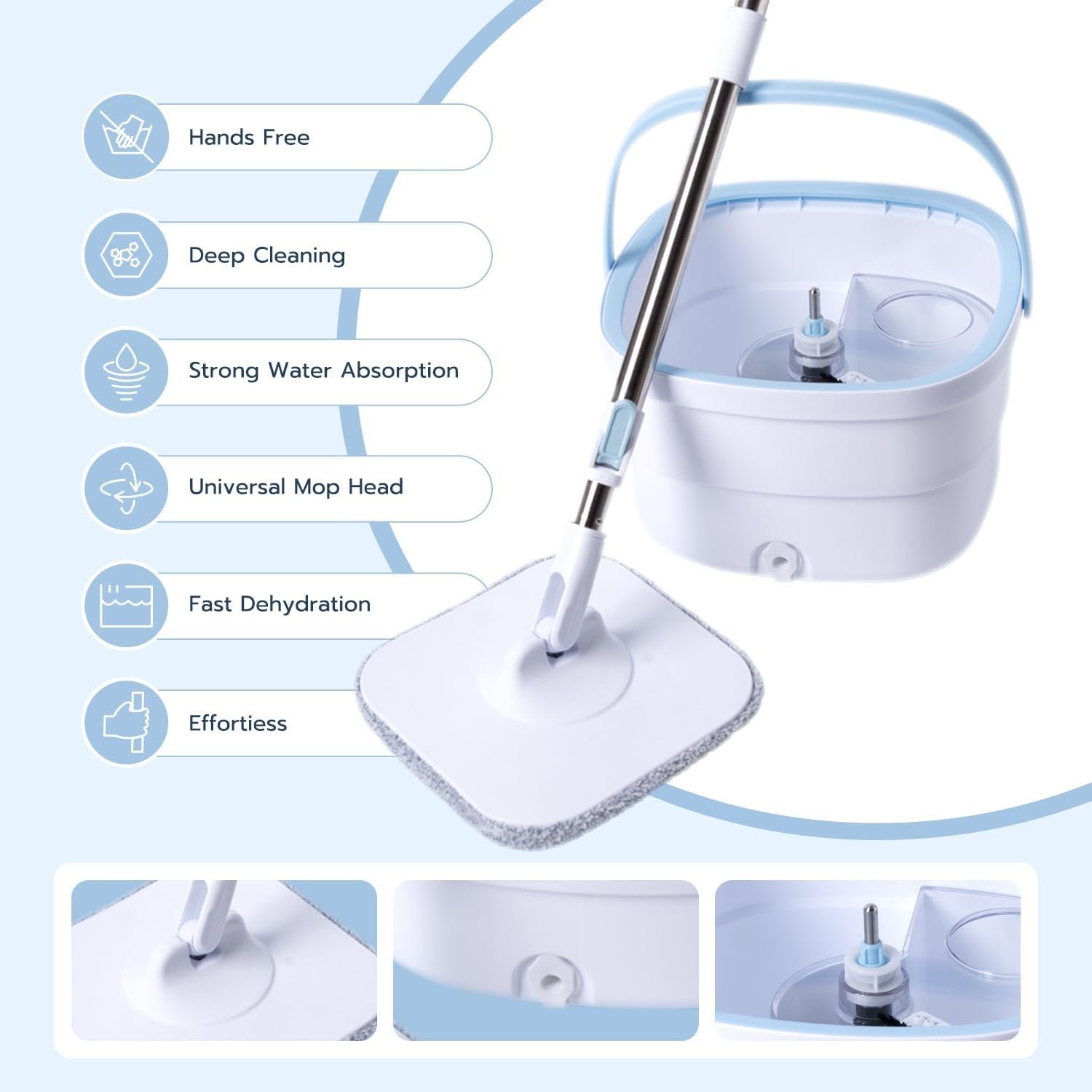 Spin Mop and Bucket System, with Dirty/Clean Water Separation System, Self-Wringing 360° Rotating Mop Head for Hardwood, Tile, Marble,Floor - Image 3