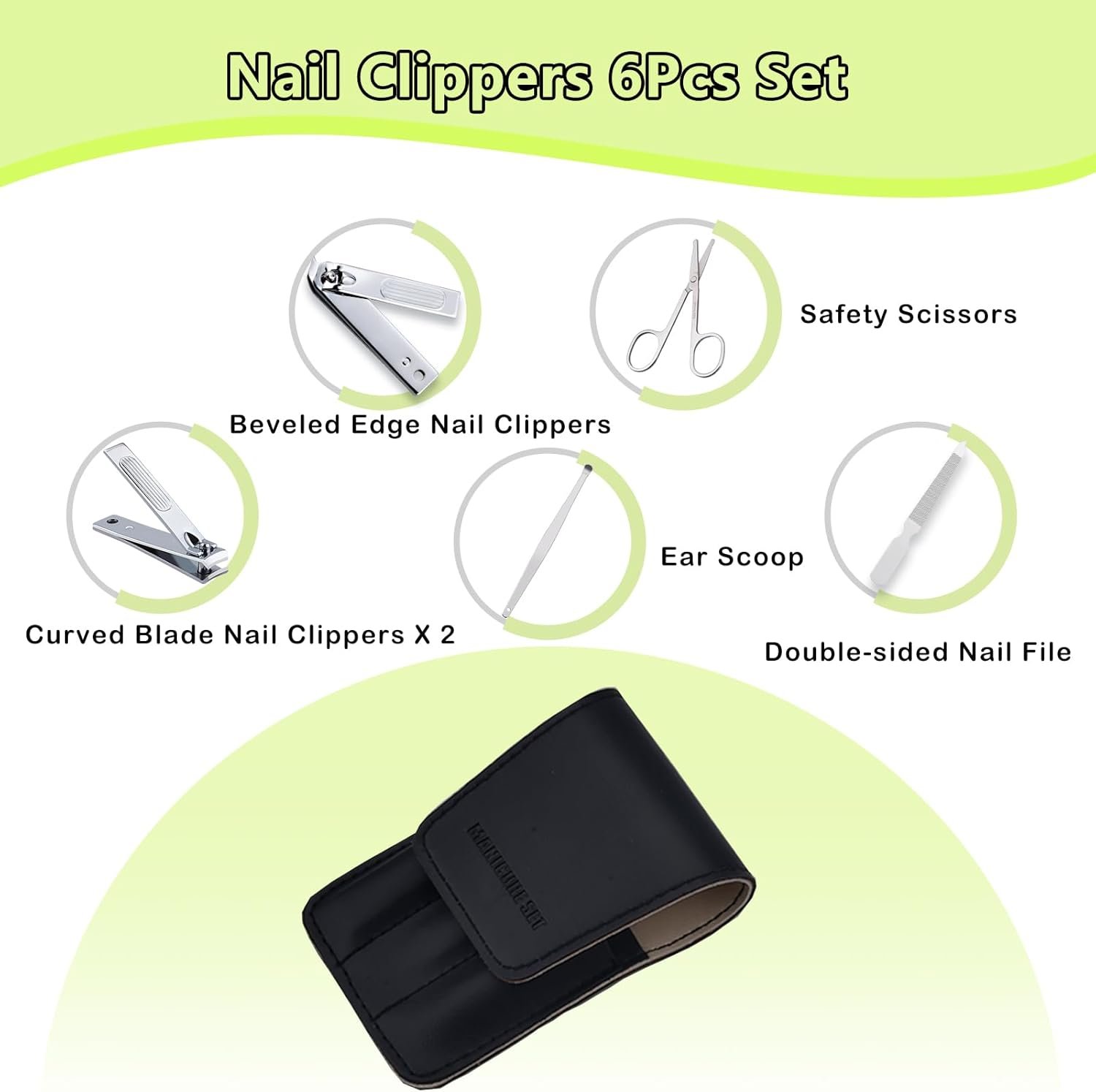 Nail Clipper Set with Leather Case, 6 in 1 Manicure Set Kit Personal Stainless Steel Fingernail Toenail Cutters, Suitable for Home, Workplace, Outdoor Travel, Gift for Men Women, Dark Black - Image 4