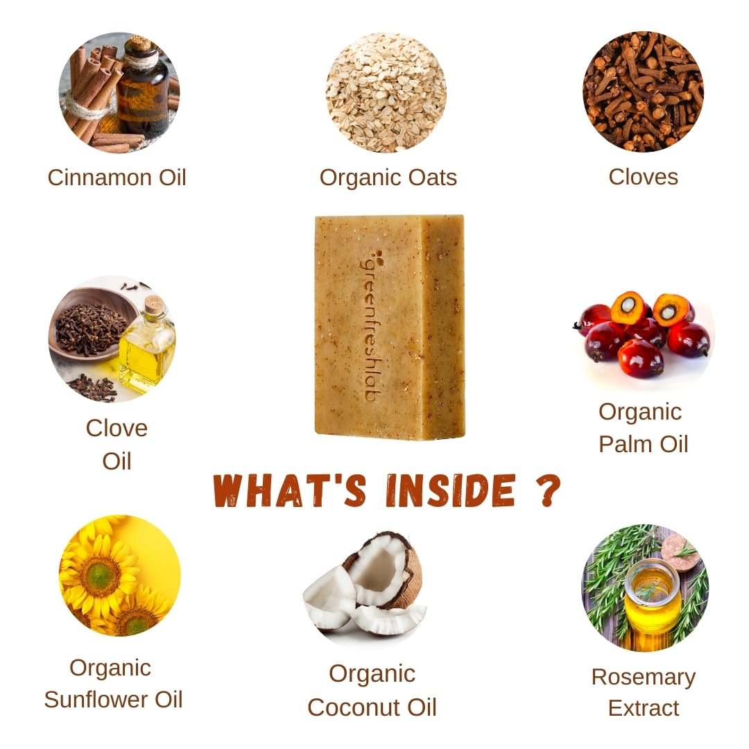 Clove & Cinnamon Exfoliating Soap Bar, Moisturazing and Gentle Cleansing Scrub for Men or Women with Organic Oatmeal, Vegan, All-Natural, Organic Oils, Vegan & Chemical-Free, 4 oz - Image 3