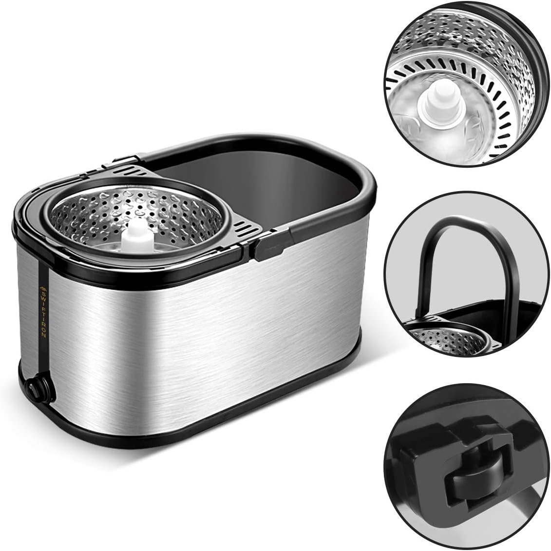 EasyWring Microfiber Spin Mop with Wringer Set, 360° Spining Mop and Bucket Set for Cleaning with Extra Refills, Trueclean Mop Bucket System (Silver) - Image 3