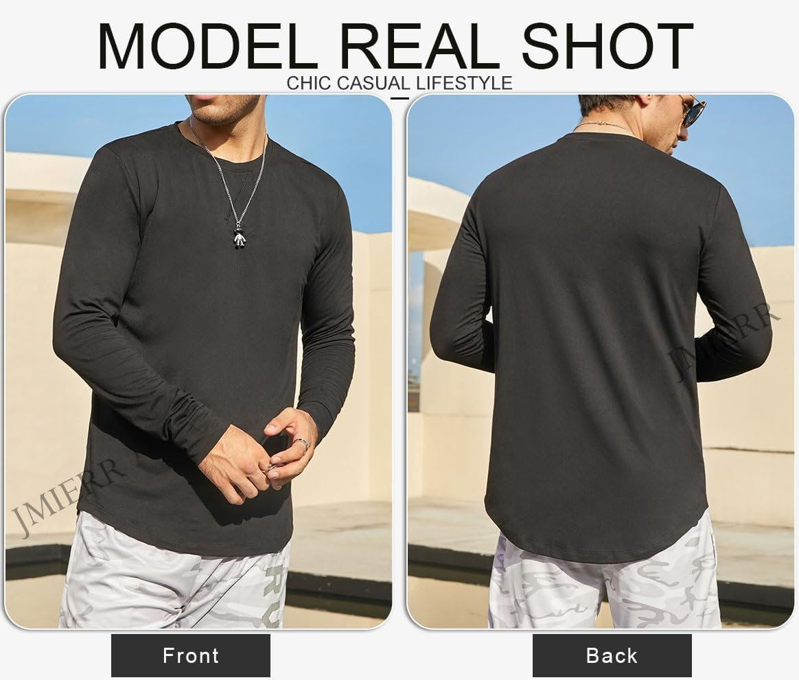 JMIERR Mens 3 Pack Cotton Hipster Hip Hop Longline Crewneck T-Shirt - Image 3