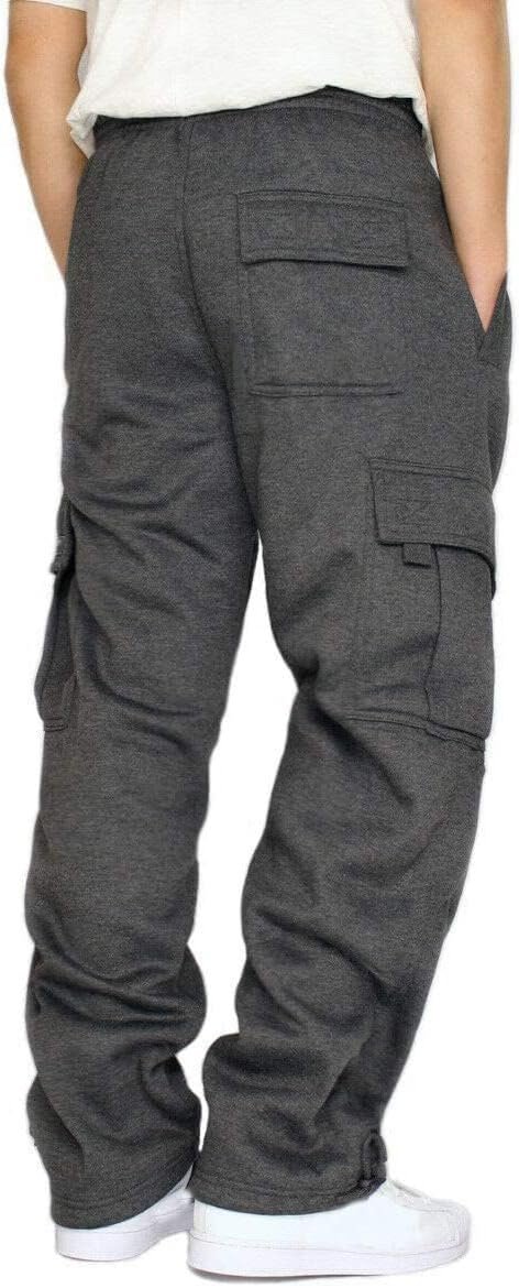 Men's Cargo Sweatpants Casual Fleece Joggers Loose Fit Open Bottom Athletic Pants for Men with Pockets - Image 3