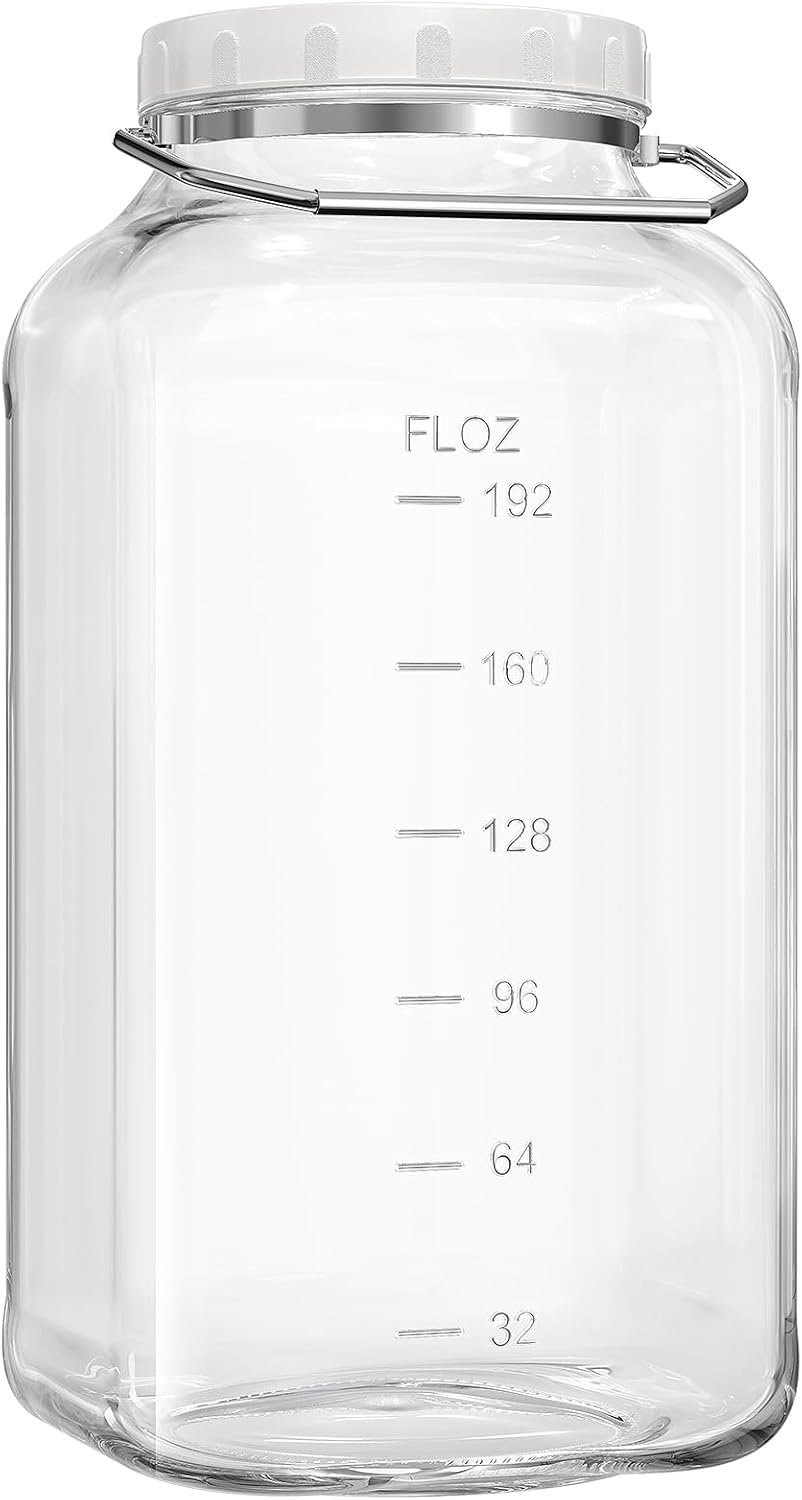 1 Pack 2 Gallon Glass Jar with Lid(7600ML/256 FL Oz), Storage Jars with AIRTIGHT Lid AND Stainless Steel Handle, Wide Mouth Glass Flour Sugar Storage Containers with Scale Mark for Flour, Sugar - Image 2