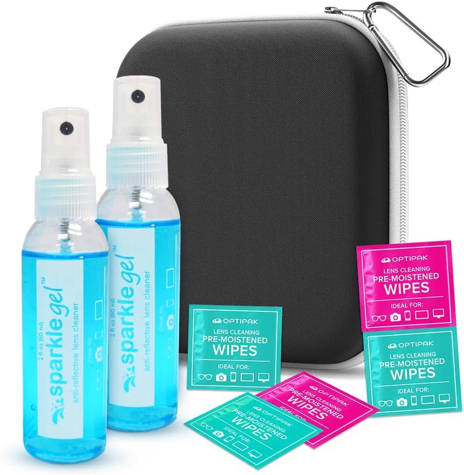 Sparkle Gel Anti-Reflective Safe Lens Cleaner Spray Kit - (2) 2oz Glasses Cleaner Spray, (5) Pre-Moistened Lens Wipes, (1) Multipurpose Pouch for Eyeglasses, Lenses & Camera Cleaning Kit (8 Piece Set) - Image 2