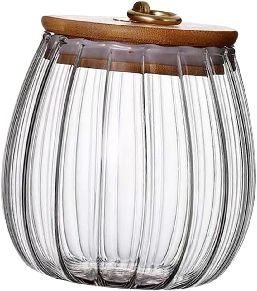 Mikinona Airtight Candy Jar Striped Glass Tea Canister for Loose Tea Storage Kitchen Food Storage Jar with Cover for Tea Leaves Sweets Snacks Compact Design - Image 2