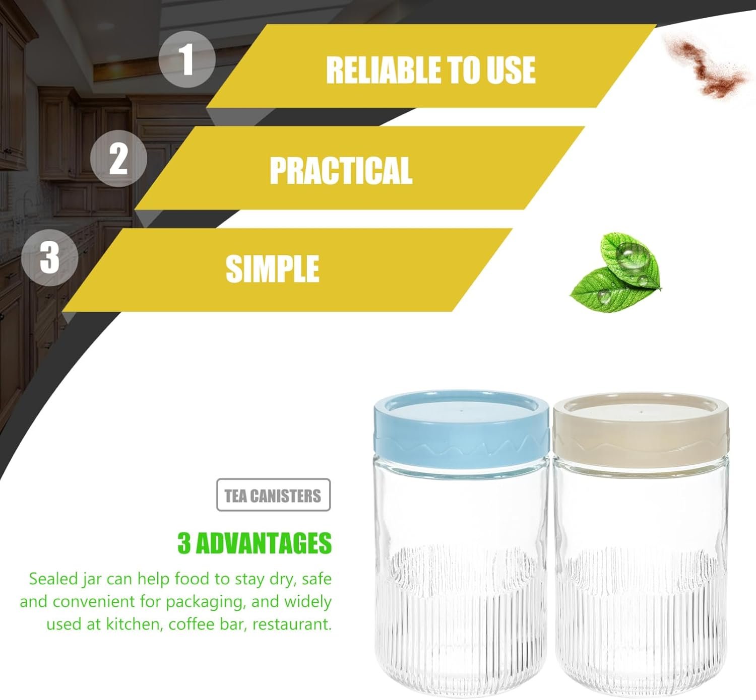 Mobestech 2pcs Glass Airtight Canister for Food Storage Kitchen Jars for Dried Fruits Tea Glass Seal Lid for Pantry Organization - Image 5