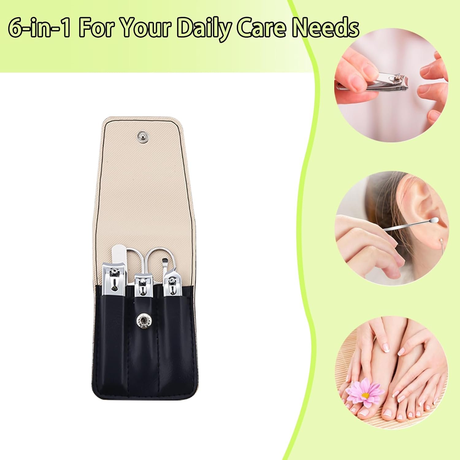 Nail Clipper Set with Leather Case, 6 in 1 Manicure Set Kit Personal Stainless Steel Fingernail Toenail Cutters, Suitable for Home, Workplace, Outdoor Travel, Gift for Men Women, Dark Black - Image 7