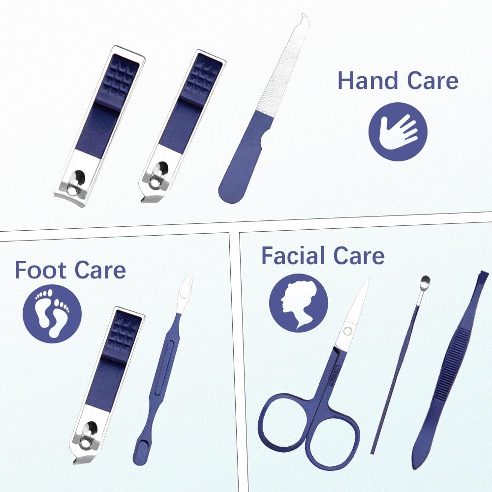 Manicure Set, Nail Clipper Set 7 in 1 Stainless Steel Nail Clipper Kit Nail Clippers Manicure Kit for Men Grooming Kit Pedicure Kit Fingernail Toenail Clippers for Men Women Husband Boyfriend, Blue - Image 5
