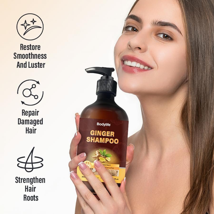 Ginger Shampoo for Dandruff Hair, Anti-Dandruff Treatment - Itchy Dry Scalp Care Shampoo Ginger Extract Oil Strengthen Hair Formula, for Men and Women 16.91oz - Image 3