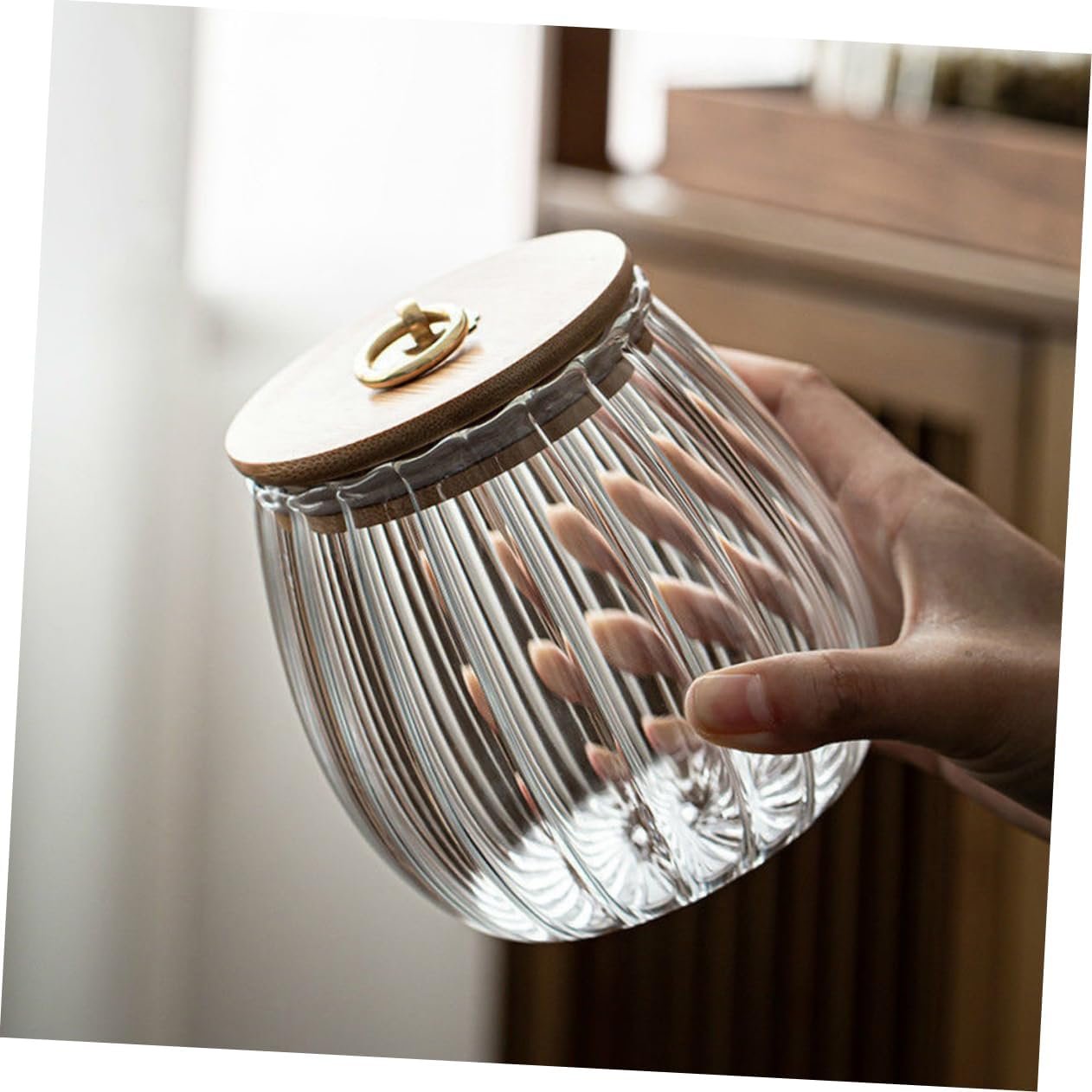 Mikinona Airtight Candy Jar Striped Glass Tea Canister for Loose Tea Storage Kitchen Food Storage Jar with Cover for Tea Leaves Sweets Snacks Compact Design - Image 8