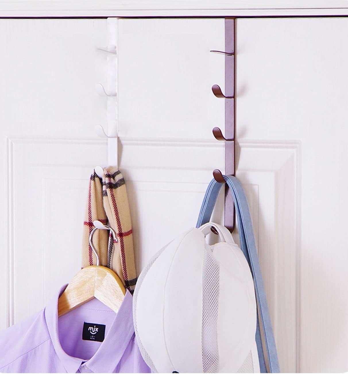 2 Packs Over The Door Hooks, White Hat Rack for Door Hanging with 5 Hooks, Metal Over The Door Vertical Hooks for Coats, Hats, Robes, Shirts, Belts, Bags, Towels (Black) - Image 5