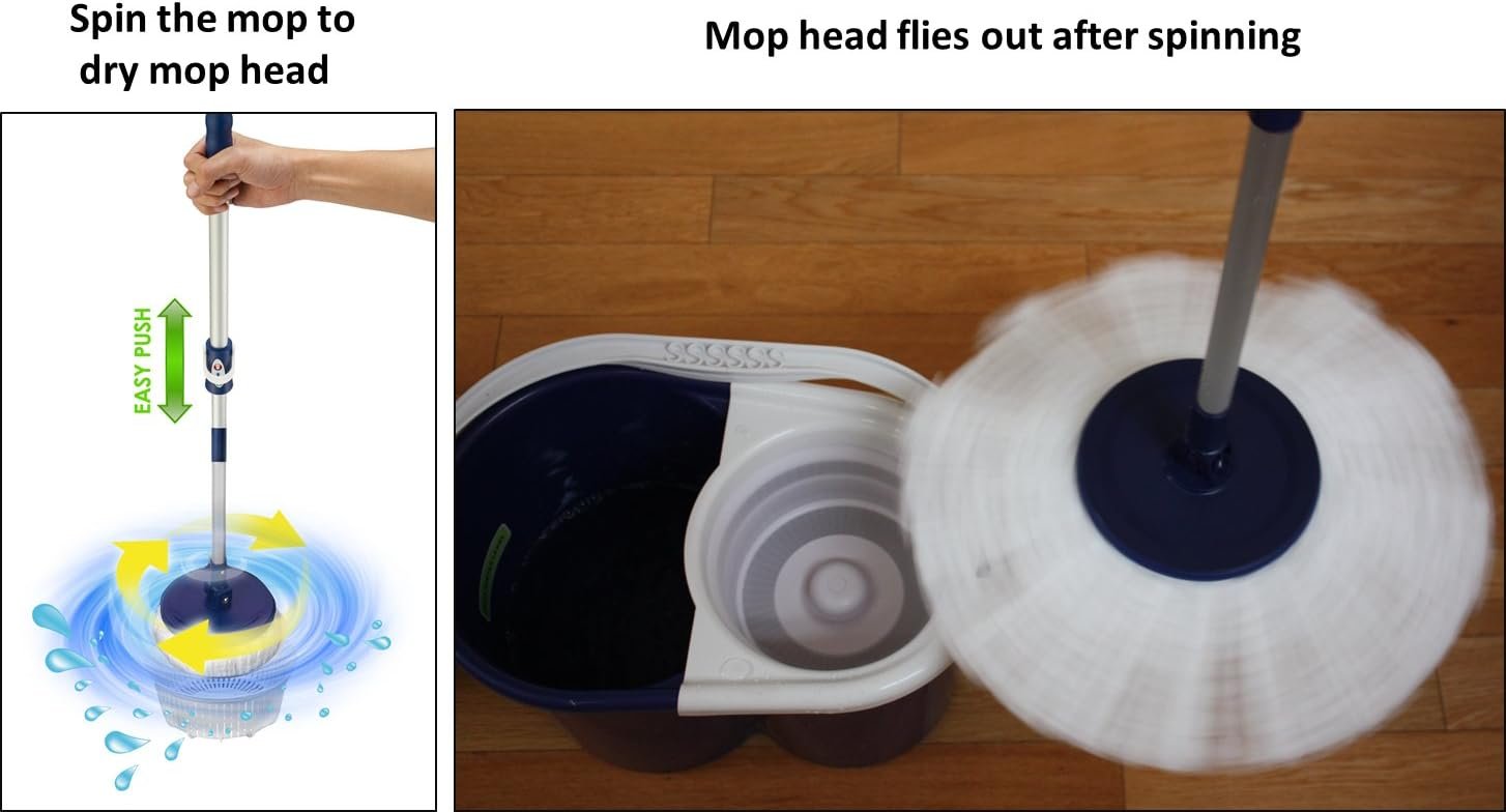 Twist and Shout Mop - Award Winning Original Hand Push Spin Mop with 2 Microfiber Mopheads - Image 4