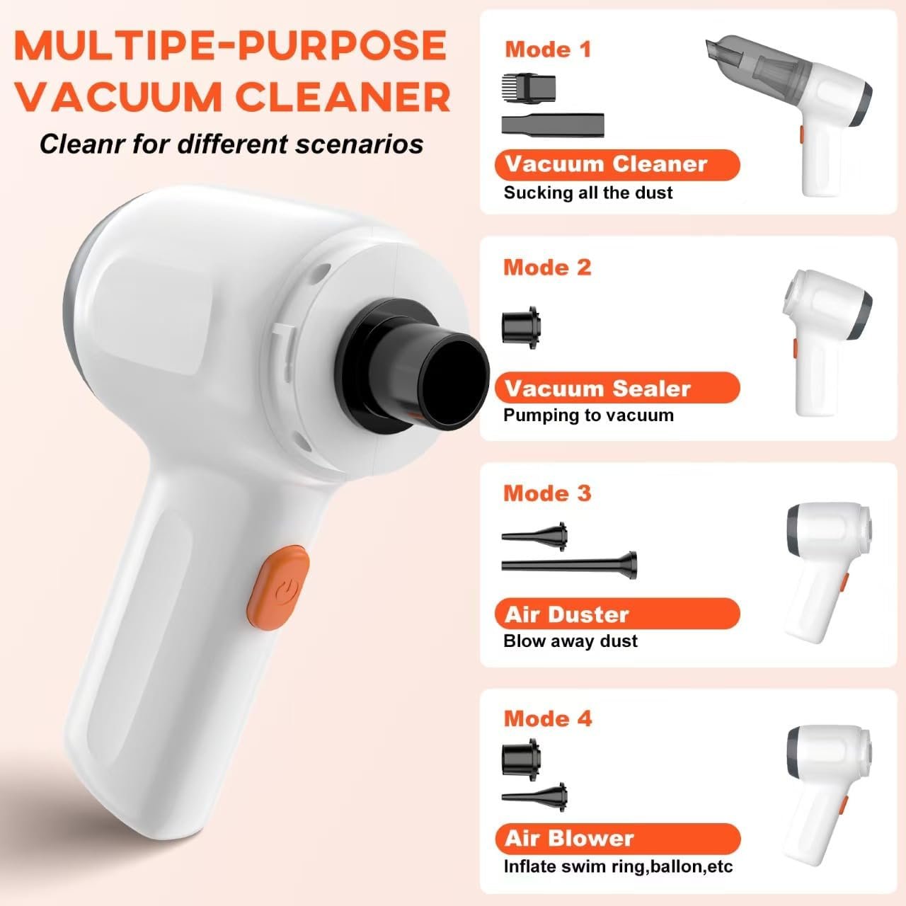 Car Vacuum Cleaner, Mini Handheld Vacuum Portable Cordless 3 in 1 Dust Buster & Air Blower & Hand Pump, 15000PA Rechargeable Small Hand Vacuum High Power for Car, Home, Office - Image 4