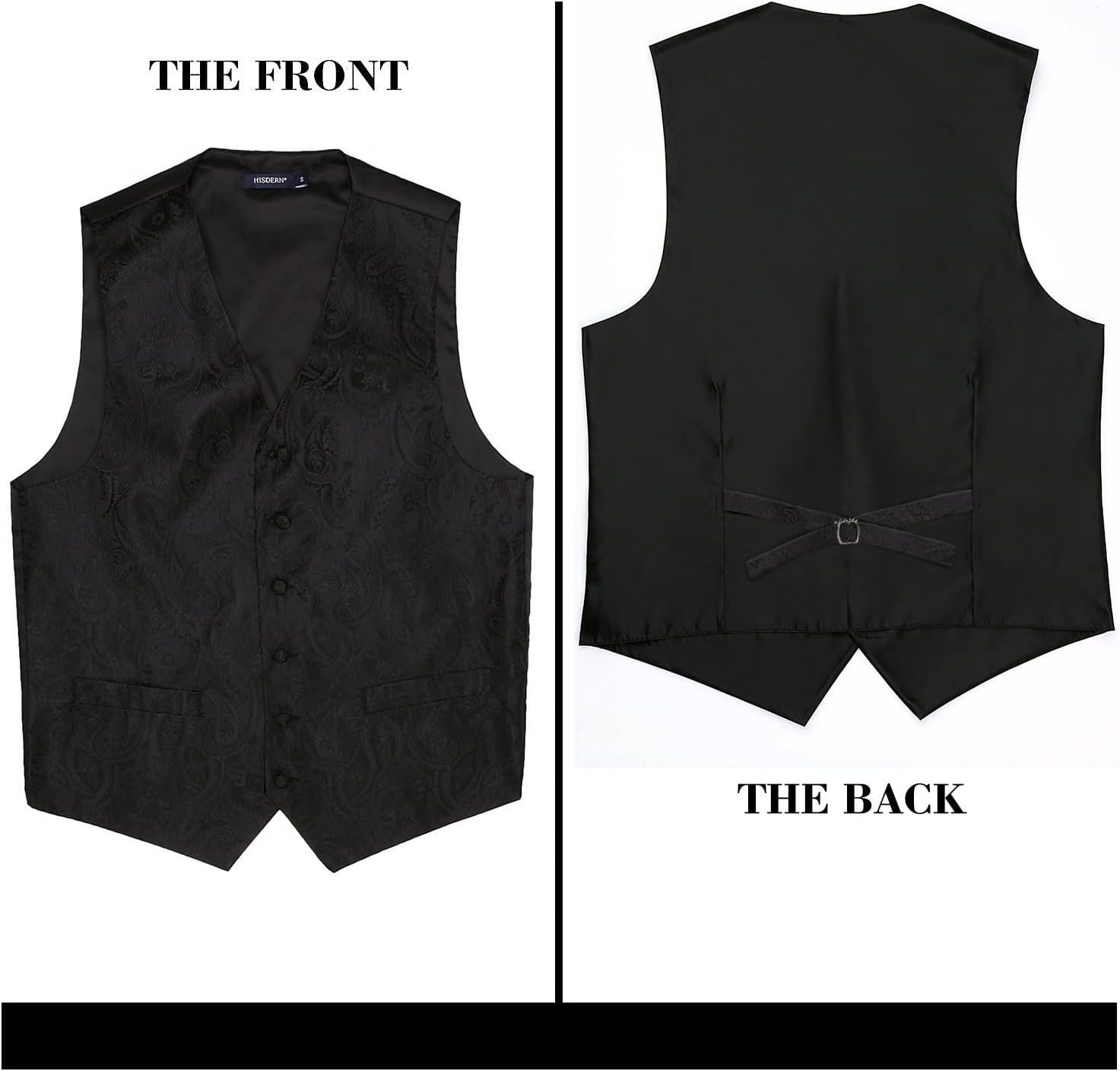 HISDERN Mens Vest Tie Set 3PC Formal Waistcoat Paisley Floral Jacquard Necktie Pocket Square Suit Vests Wedding Party - Image 6