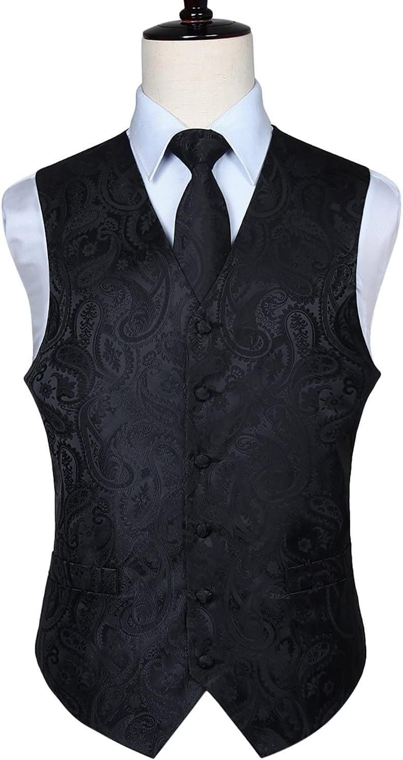 HISDERN Mens Vest Tie Set 3PC Formal Waistcoat Paisley Floral Jacquard Necktie Pocket Square Suit Vests Wedding Party - Image 8