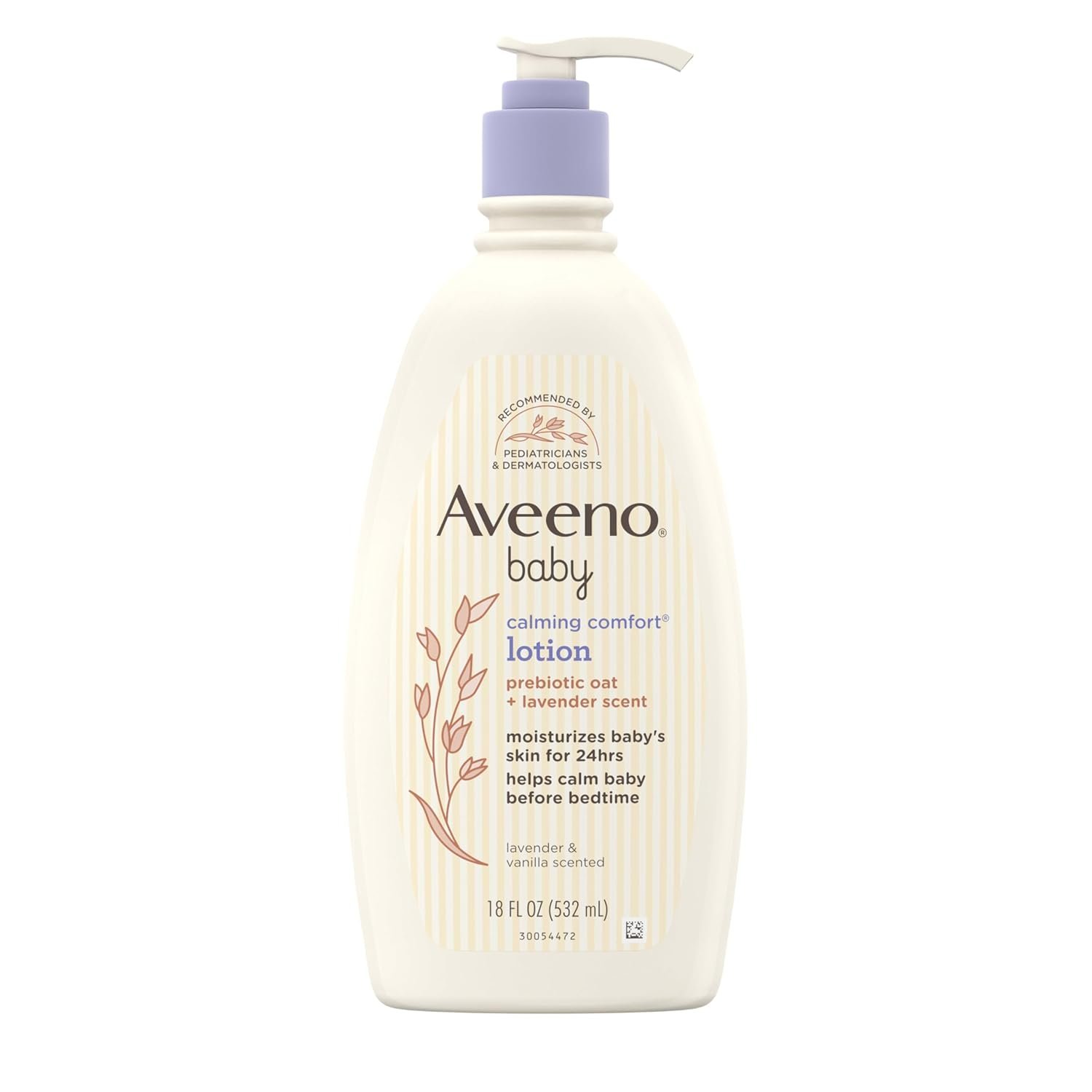 Aveeno Baby Calming Comfort Moisturizing Body Lotion with Relaxing Lavender & Vanilla Scents, Non-Greasy Baby Lotion, Nourishing Prebiotic Oatmeal, Paraben- & Phthalate-Free, 18 fl. oz - Image 2