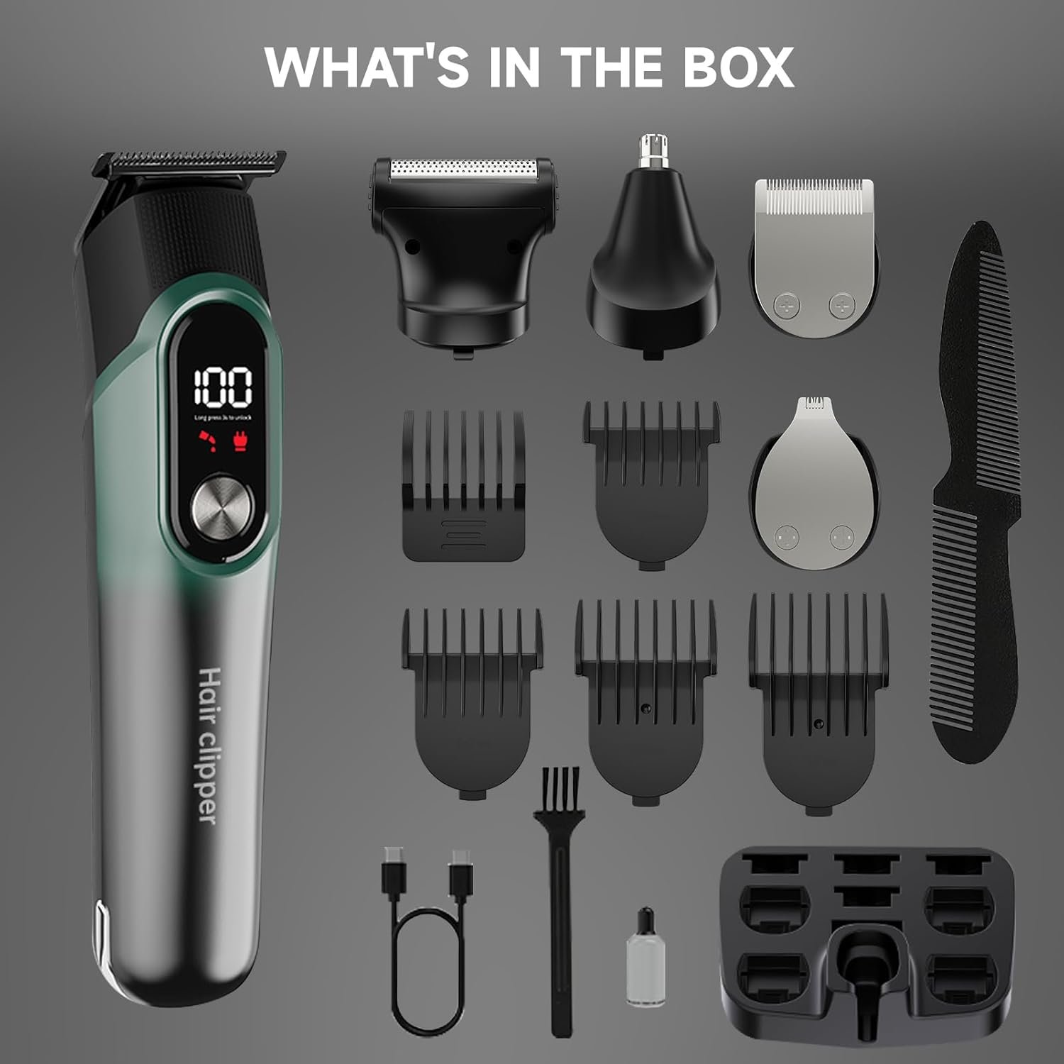 Beard Trimmer for Men, Hair Clippers for Men 5 in 1 Grooming Shaving Kit for Face, Mustache, Body, Ear, Nose, Waterproof Cordless Barber Clippers for Hair Cutting 822 Cyan - Image 8