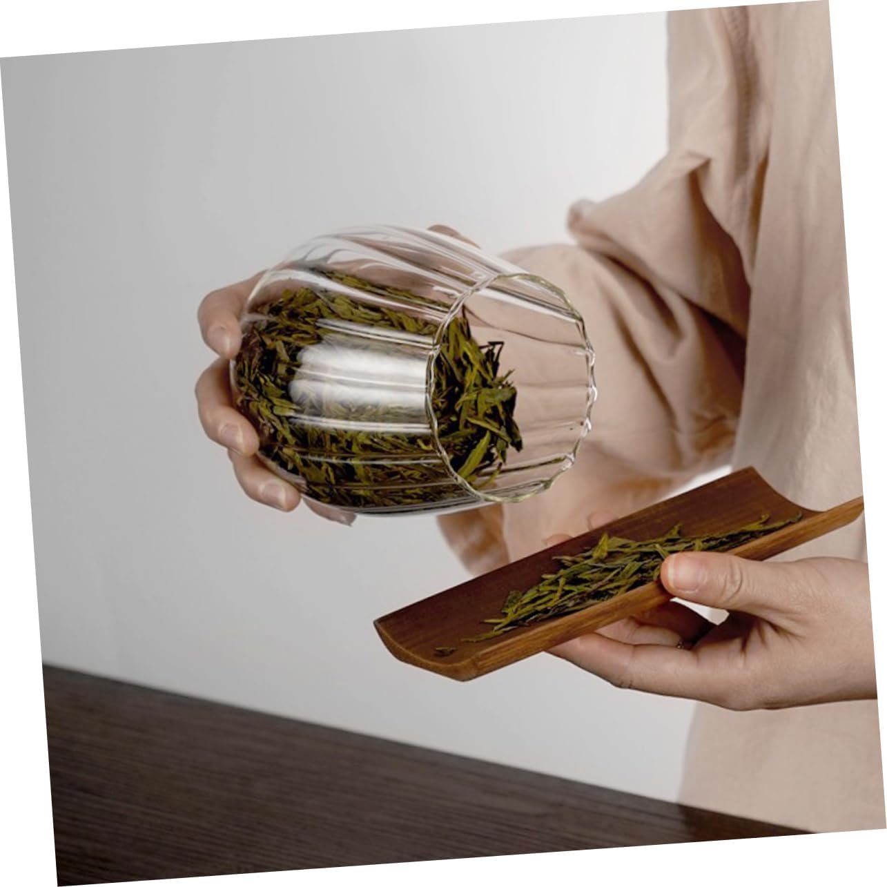 Mikinona Airtight Candy Jar Striped Glass Tea Canister for Loose Tea Storage Kitchen Food Storage Jar with Cover for Tea Leaves Sweets Snacks Compact Design - Image 3