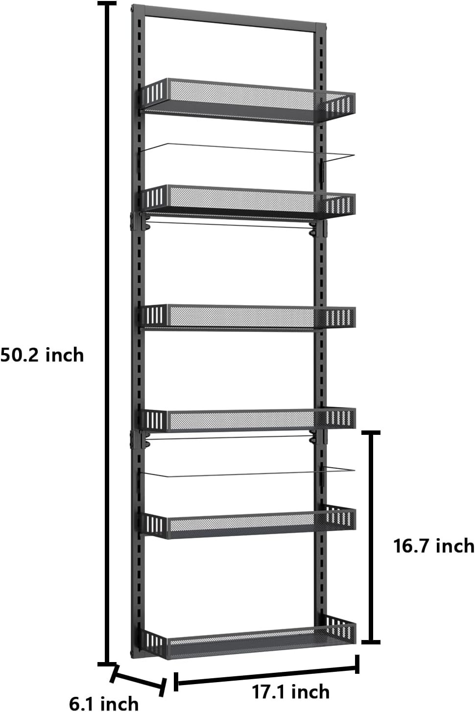 Wall Mounted Spice Rack Over the Door Pantry Organizer 6 Tier Large Wire Baskets Set Kitchen Bathroom Heavy-Duty Metal Adjustable Shower Caddy Storage shelves 50" H x 6" D x 17" W - Image 4