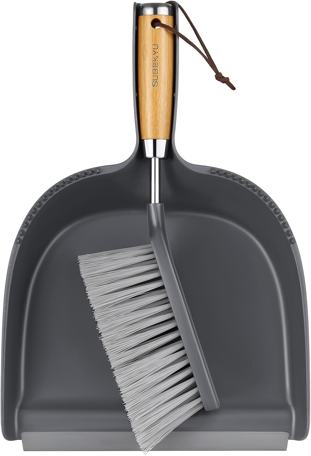 SUBEKYU Dustpan and Brush Set with Stainless Steel Handle, Hand Mini Broom and Dustpan Set, Small Broom and Dustpan Set for Kitchen/Desktops/Bedroom, Dark Gray, 1 Set - Image 2