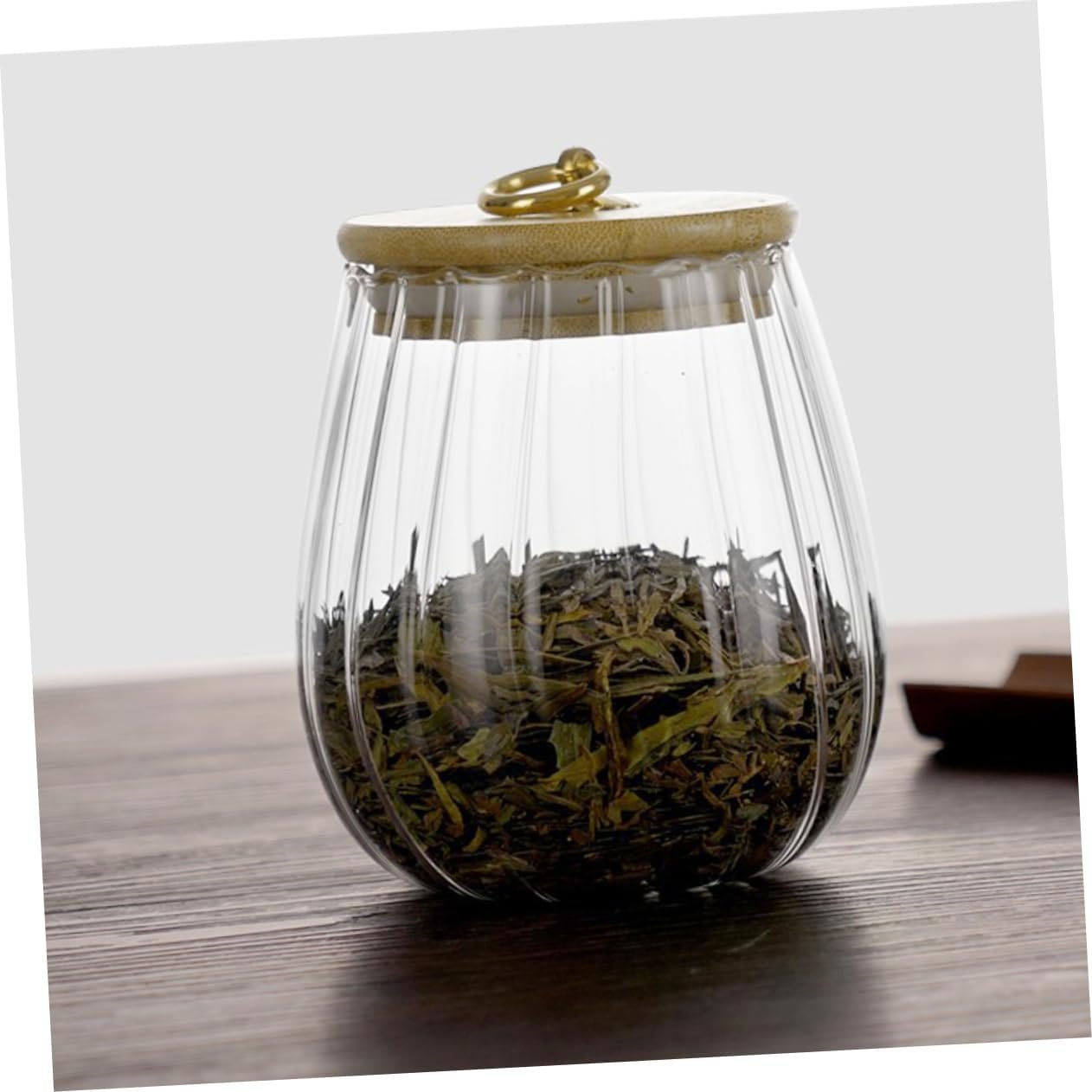 Mikinona Airtight Candy Jar Striped Glass Tea Canister for Loose Tea Storage Kitchen Food Storage Jar with Cover for Tea Leaves Sweets Snacks Compact Design - Image 9