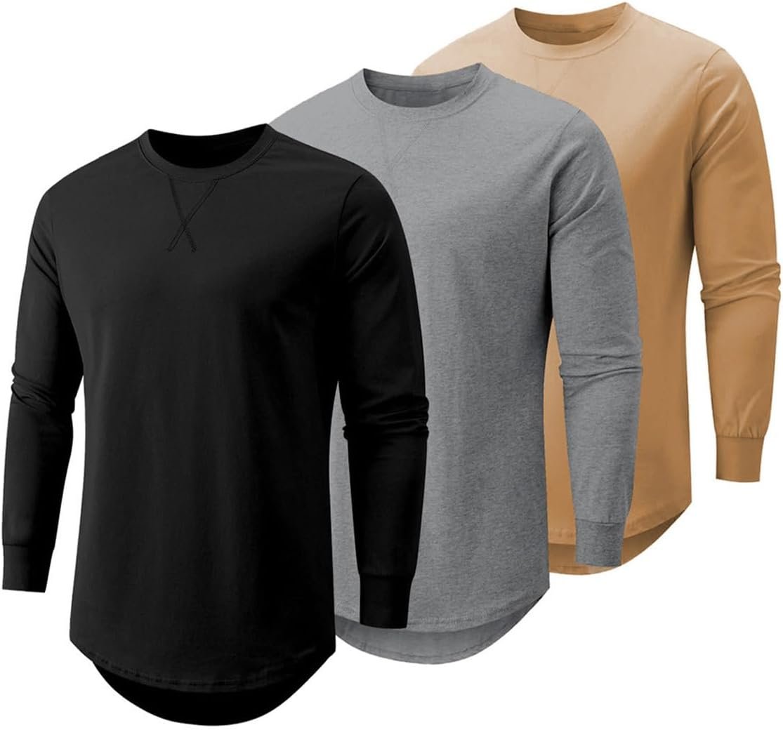 JMIERR Mens 3 Pack Cotton Hipster Hip Hop Longline Crewneck T-Shirt - Image 2