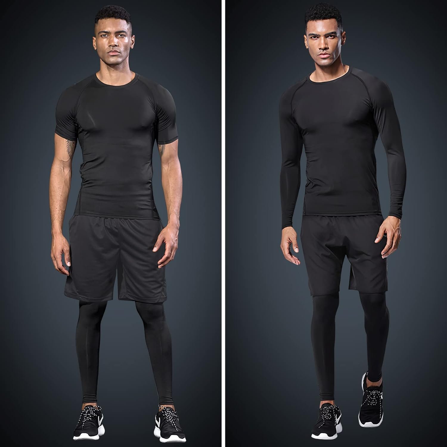 JULY'S SONG Men Compression Workout Set 5 PCS Dry Quick Shirt Pants Shorts Tights Jacket Clothes for Gym - Image 3