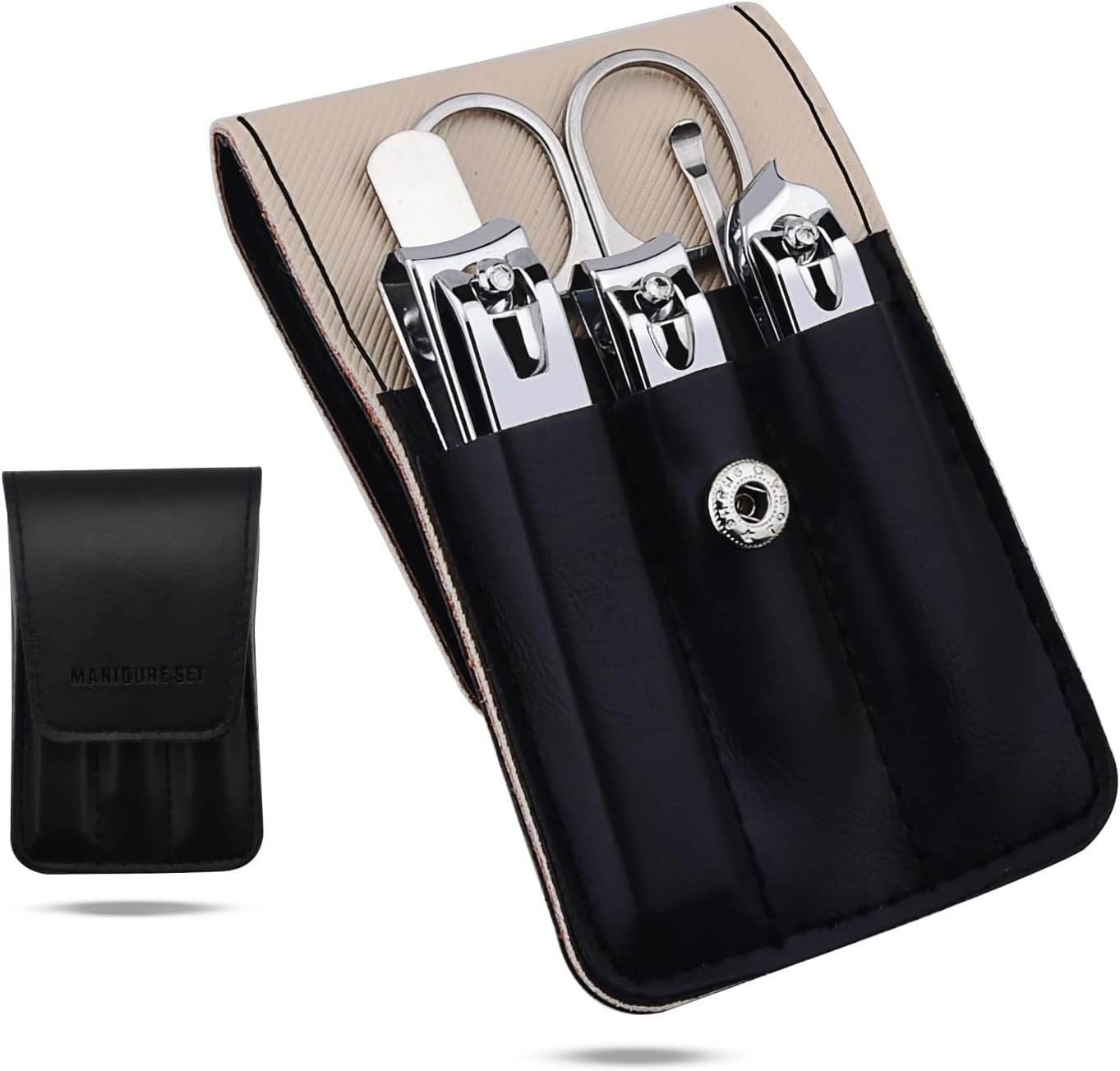 Nail Clipper Set with Leather Case, 6 in 1 Manicure Set Kit Personal Stainless Steel Fingernail Toenail Cutters, Suitable for Home, Workplace, Outdoor Travel, Gift for Men Women, Dark Black - Image 2