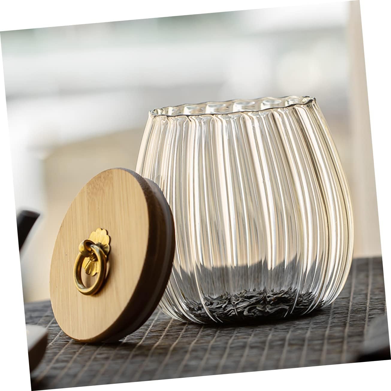 Mikinona Airtight Candy Jar Striped Glass Tea Canister for Loose Tea Storage Kitchen Food Storage Jar with Cover for Tea Leaves Sweets Snacks Compact Design - Image 4