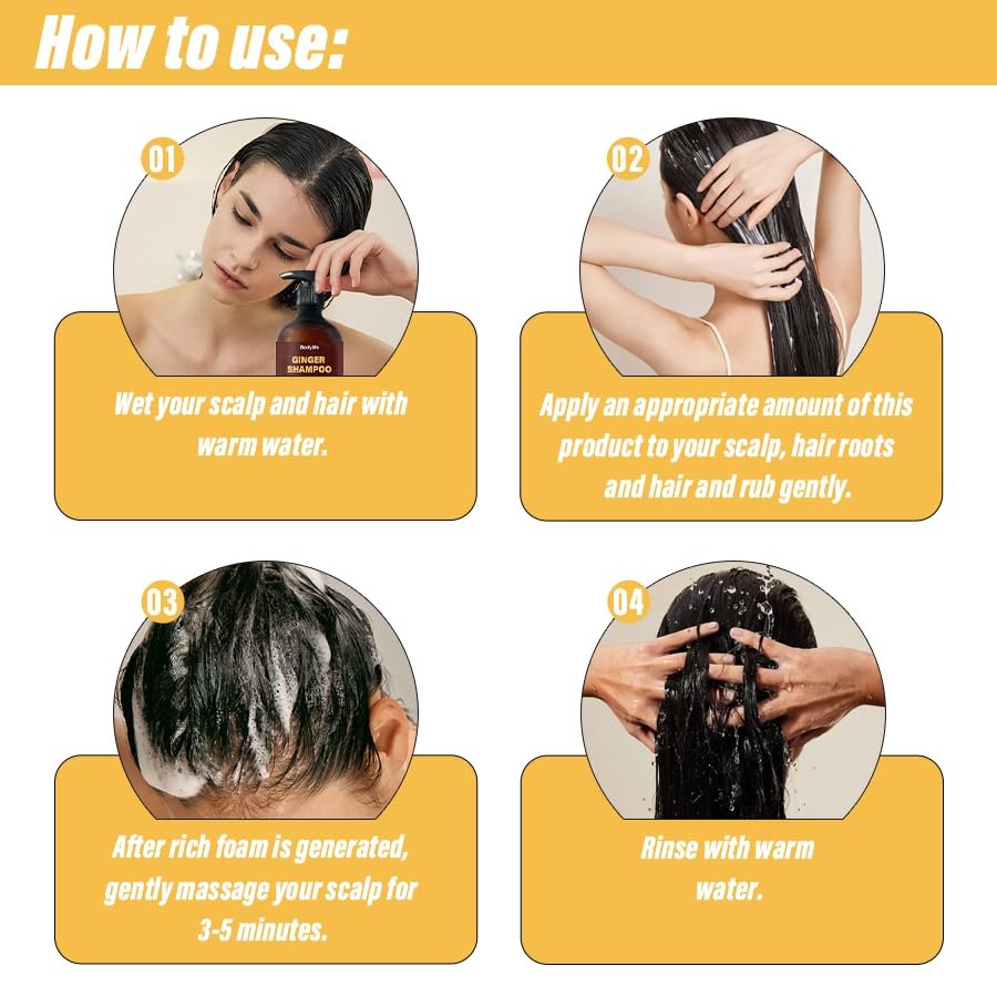 Ginger Shampoo for Dandruff Hair, Anti-Dandruff Treatment - Itchy Dry Scalp Care Shampoo Ginger Extract Oil Strengthen Hair Formula, for Men and Women 16.91oz - Image 6
