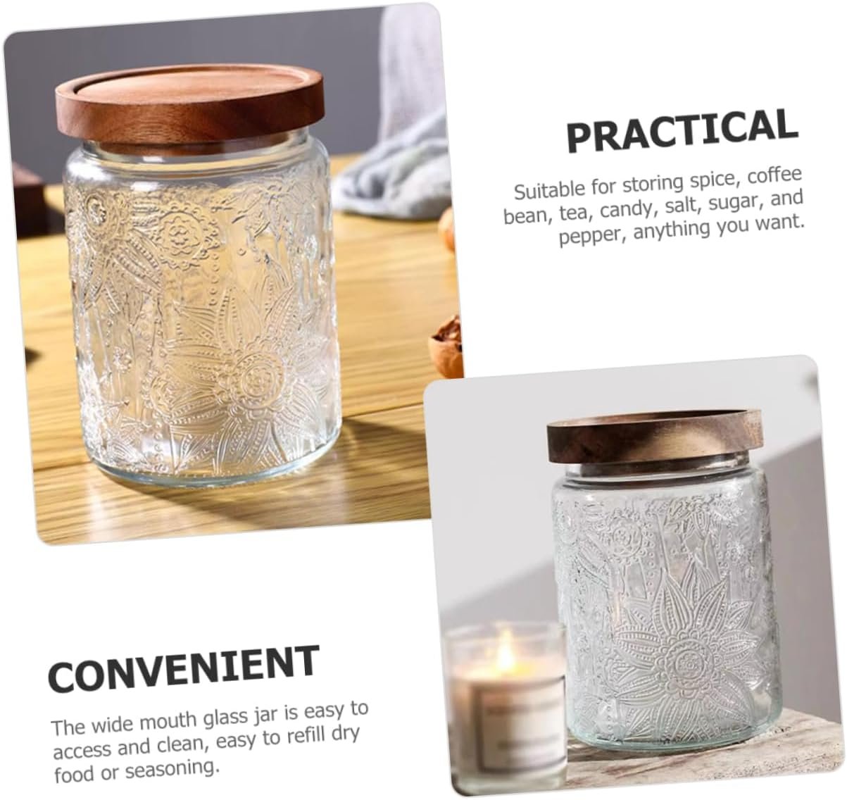 PRETYZOOM 700ml Jar Wide Mouth Lids Coffee Bean Jar for Glass Nut Storage Container - Image 6