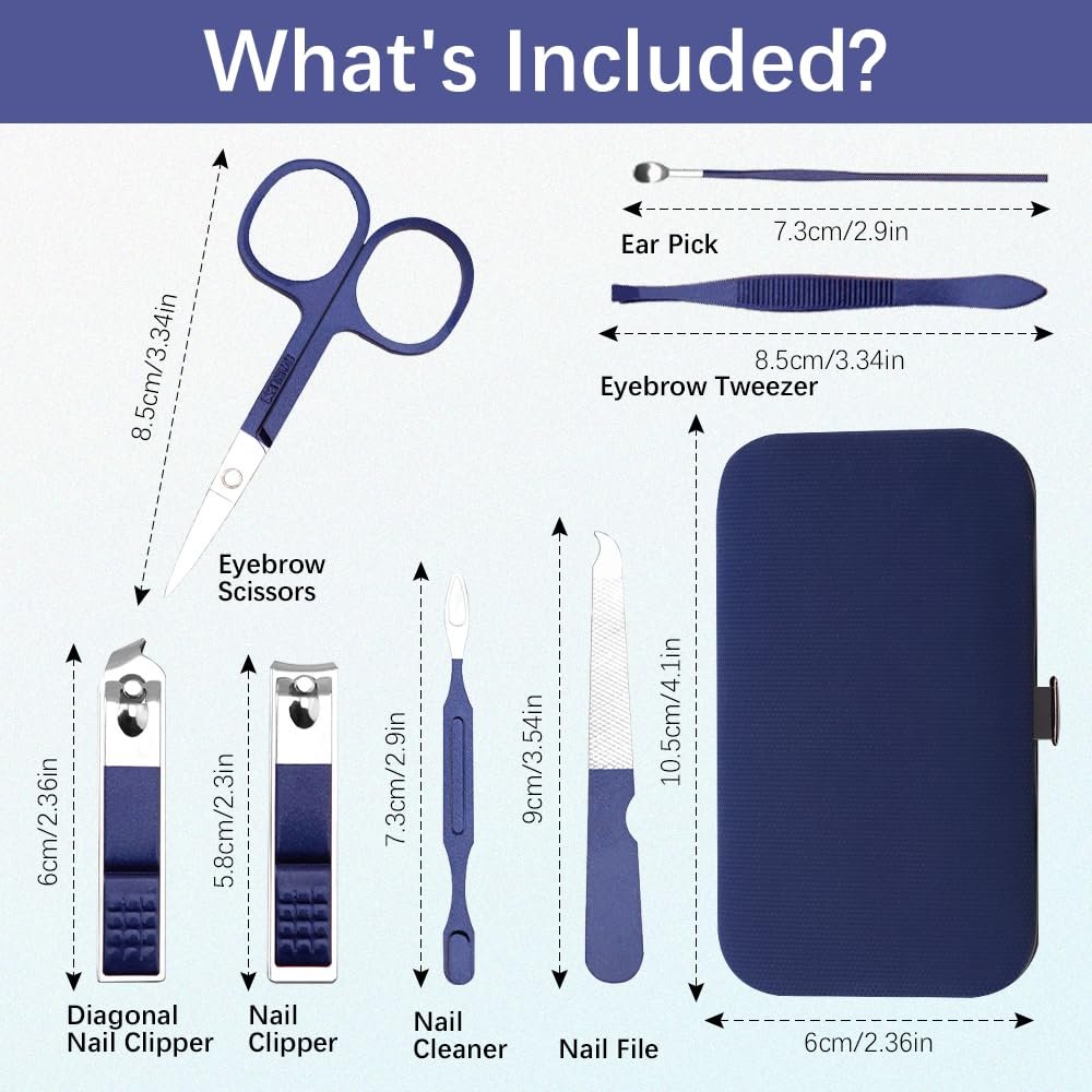 Manicure Set, Nail Clipper Set 7 in 1 Stainless Steel Nail Clipper Kit Nail Clippers Manicure Kit for Men Grooming Kit Pedicure Kit Fingernail Toenail Clippers for Men Women Husband Boyfriend, Blue - Image 3