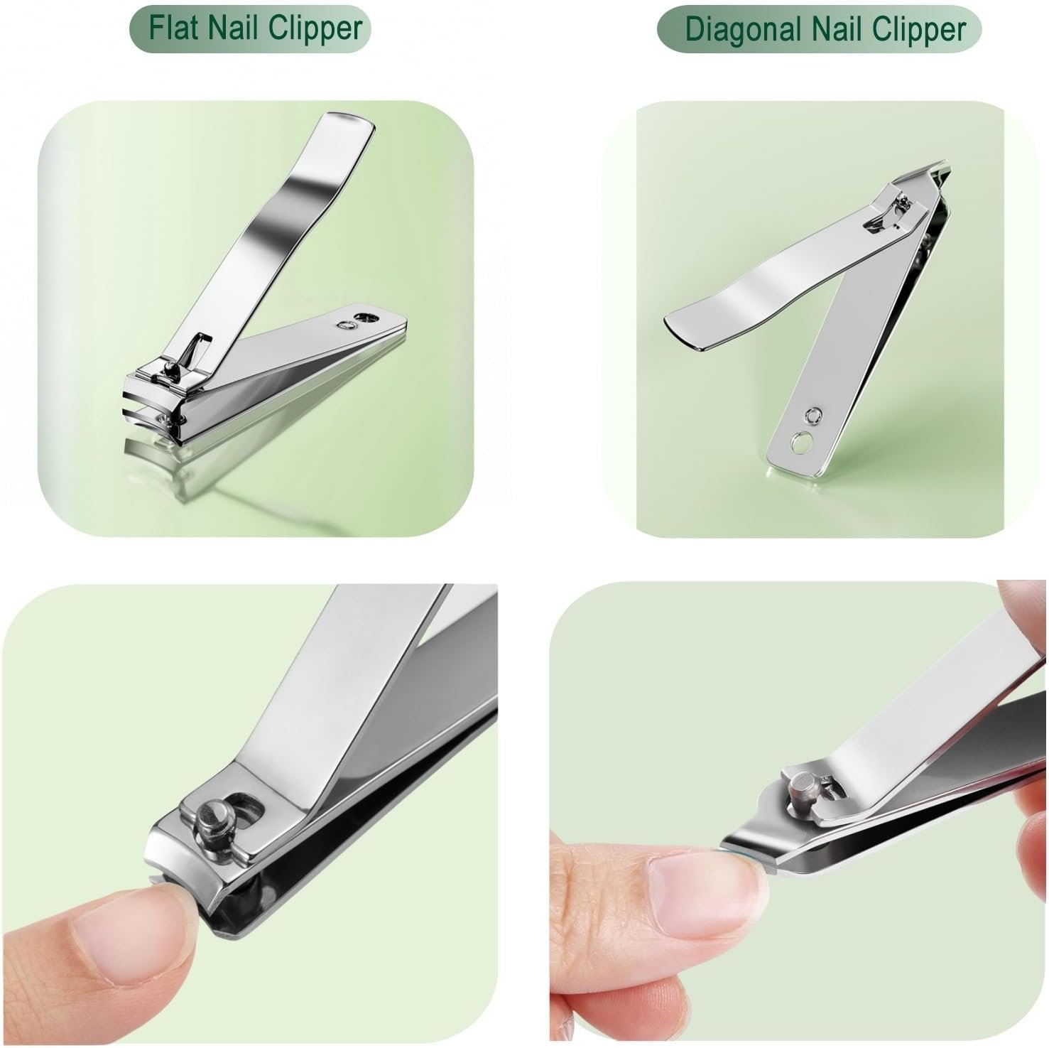 Manicure Set for Men & Women, 4 Piece Nail Care Kit, Portable Grooming Kit for Travel, Stainless Steel Nail Tools with Mint Green Case Suitable for Home, Office, Outdoor Travel Kit - Image 4