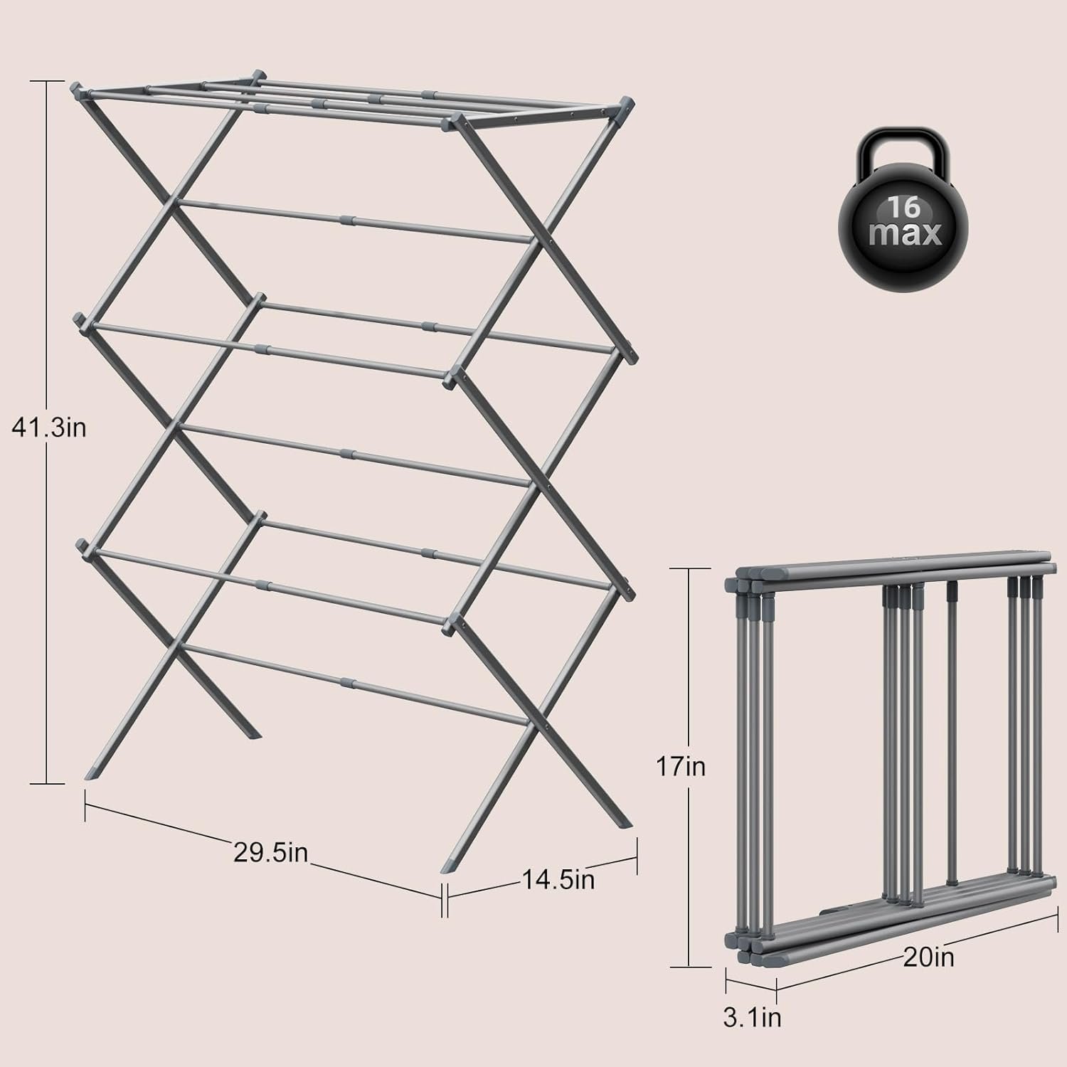 Drying Rack for Laundry, Foldable Clothes Drying Rack, Small Collapsible Dry Rack for Clothes, Use for Indoor & Outdoor Drying Clothes, 40"x29"x14.5" (Grey) - Image 4