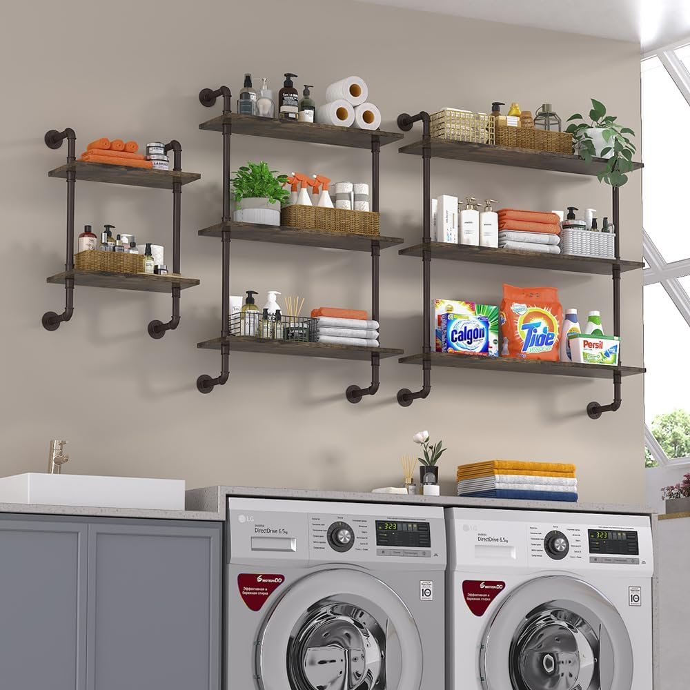 Helsin 3 Tier Industrial Pipe Shelf Rustic Wood Floating Shelves,Wall Display Bookshelf,Storage Rack Sundries Holder for Kitchen Office Bathroom Organization and Home Decor (24inch) - Image 7