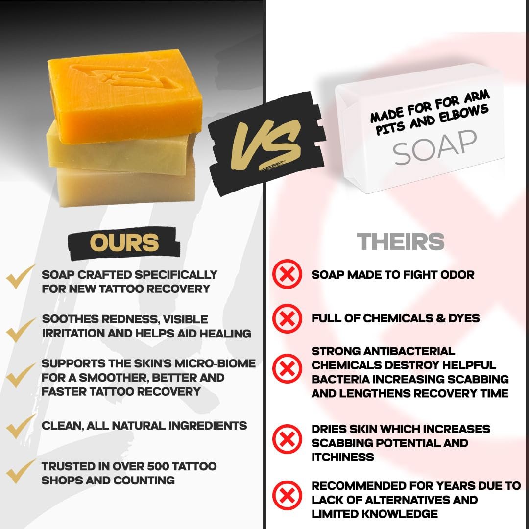 Tattoo Aftercare Soap Gentle Formula for Care, Cleansing and Healing of New Tattoos Unscented Natural Sea Buckthorn Hemp and Shea Butter Soap Bar For All Skin Types 4oz Bars 3 Pack - Image 6